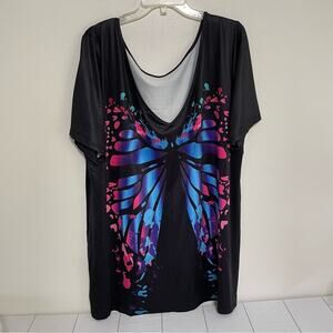 Shein Curve Butterfly Wing Graphic Tee 2XL Black NWOT Plus